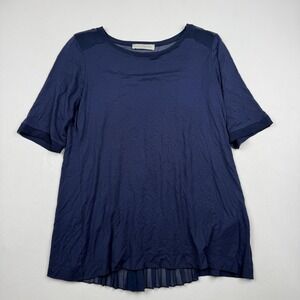 Anna Seravalli Shirt Womens Small Blue Pleated Back Italian Designer Tunic Top